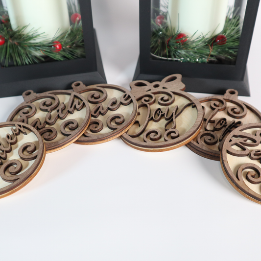 Set of 6 Personalized Walnut Basswood Christmas Ornament