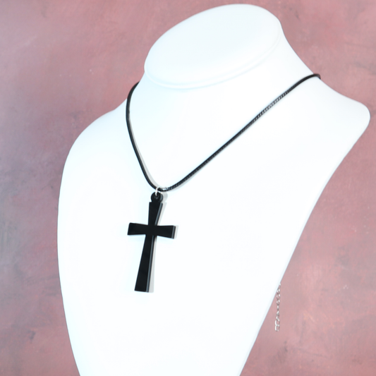 Hand Made Acrylic Black Cross Pendant Necklace Jewelry for Men Women Boy or Girl